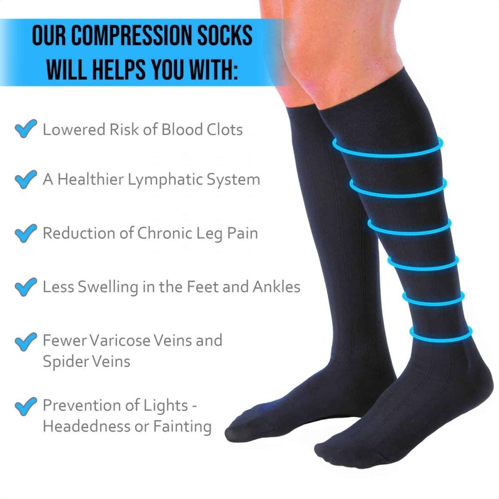 3 Pairs Mens Graduated Mild COMPRESSION 10-15 mmHg Over The Calf / Knee Socks